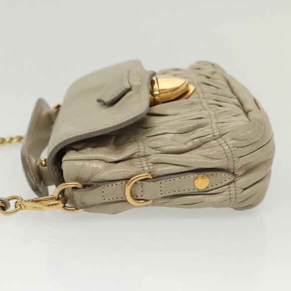 PRADA Chain Shoulder Bag Leather Beige Gold Auth - Picture 12 of 15